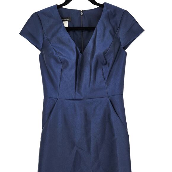 Alfred Sung D779 V-Neck Satin CAP Sleeve Pockets Midnight Dress Gown Size 2 - Picture 3 of 7